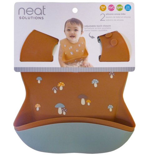 NEAT SOL 2PK PRINT AND SOLID SILICONE BIB SET SC292M