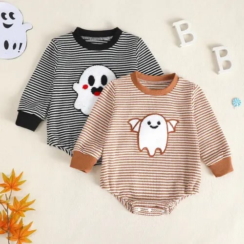 Infant Boy's Halloween Ghost Embroidered Long Sleeve Triangular Romper Suit Baby Costume with Stitched Pattern - AliExpress