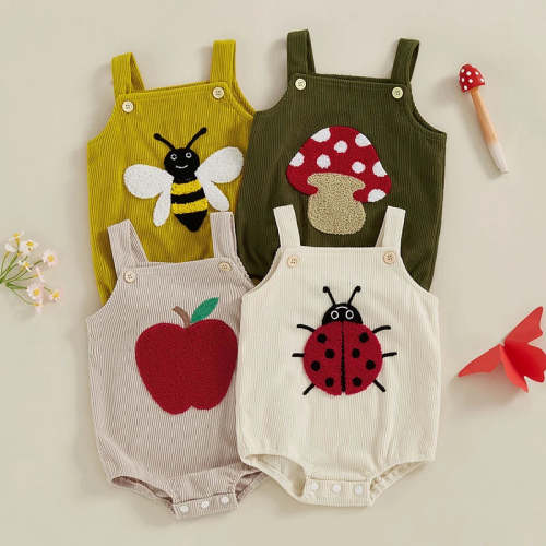 Cute Corduroy Embroidered Romper | RYAN AND REMI