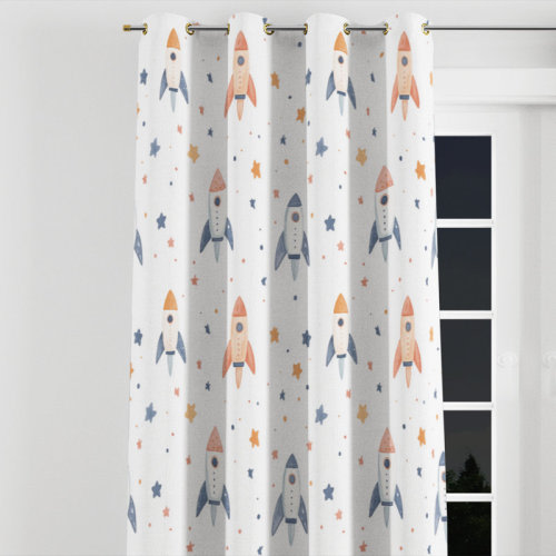 East Urban Home Kids Space Curtains - Adventure Pastel Rockets Grommet Curtain - 1 Panel | Wayfair
