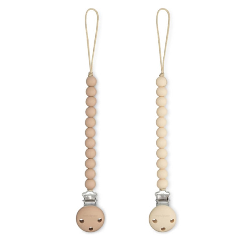 Comfy Cubs Pacifier Clips 2 Pack - 100% Food Grade Silicone Baby Pacifier Clips, BPA & PVC Free - CPSIA Certified, Lightweight and Flexible Baby Gifts - Beige & Light Beige