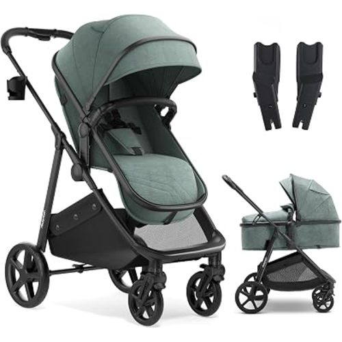 Mompush Wiz 2-in-1 Bassinet Stroller with Car Seat Adapter, Reversible Seat