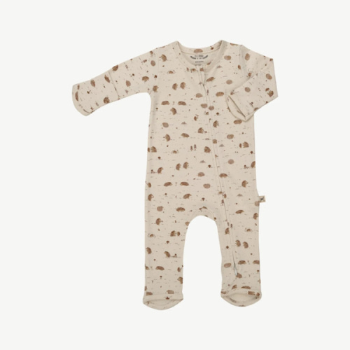 0-3 months Zippered Jumpsuit - Woodland Hedgies Light Beige