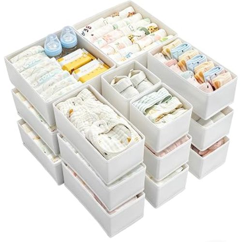 Vtopmart 18 Pack Baby Clothes Organizer, Fabric Drawer Drawer Bins, White