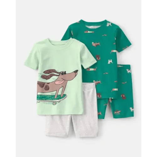 Baby Boy Skateboard Dog Cotton Short-Sleeve Snug Fit 4-Piece Pajama Set - Green | Carter's