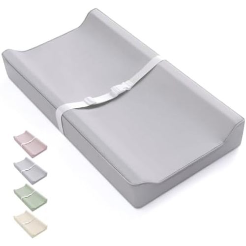 Blissful Diary Vegan Leather Baby Changing Pad with Waterproof & Wipe-Clean PU Cover, Standard Size Cozy Diaper Changing Pad for Dresser and Table, Light Gray