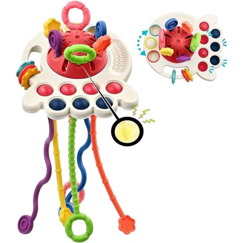 Sensory Montessori Toys for Baby 18 Months, Toddler Travel Toys for 2 Year Old Boy Girl Birthday Gifts, Soft Pull String Fidget Educational Learning Bath Toys for 18 Months Infant Newborn
