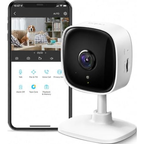 Tapo 1080P Indoor Security Camera, Baby Monitor, Dog Camera, Wired, C100 | Motion Detection, 2-Way Audio, Siren, Night Vision, Cloud & SD Card Storage, Works w/Alexa & Google Home