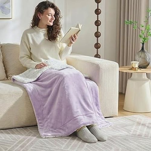 NANPIPER Warm Sherpa Blanket for Couch, Soft Fleece for Winter, Fuzzy Plush Small Throw Gift for Baby, Lavender 30x40 Inches