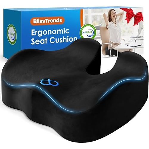 BlissTrends Memory Foam Seat Cushion for Office Chair & Car Seat, Black