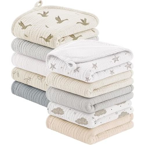 Bearmoss 10 Pack Muslin Burp Cloths, 20"×10" Absorbent Baby Burping Cloths