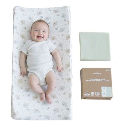 The Peanutshell Sage Elephant Organic Cotton Changing Pad Covers for Baby Boys and Girls, 2 Pack