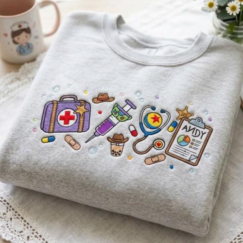 Embroidered Nurse Story Sweatshirt, To Infinity and Beyond Shirt Design, Movie Cartoon Inspired Nurse Tee, Nursing Grad Gift