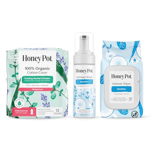 The Honey Pot Company - Postpartum Pads, Sensitive Feminine Wash & Wipes Bundle - Herbal Infused & PH Balanced Natural Hygiene Feminine Products - Postpartum Essentials - Feminine Care