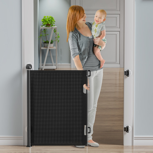 Retractable Baby Gates, BabyBond Baby Gate for Stairs Extra Wide 59” X 33” Tall for Kids or Pets Indoor and Outdoor Dog Gates for Doorways, Stairs, Hallways (33 * 59 inches, Black & Punch-Free)