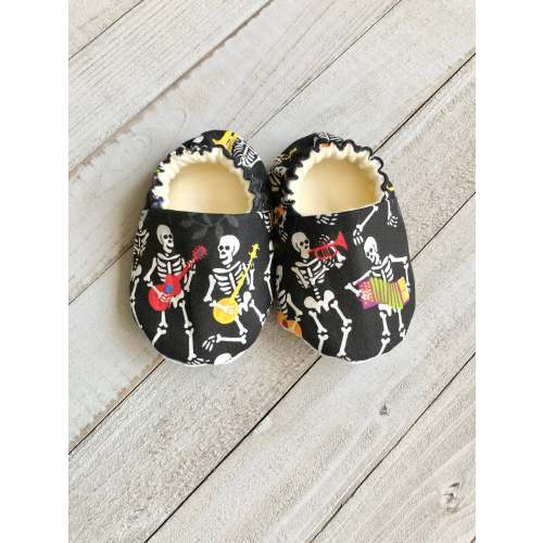 Skeleton Musical Band Baby Moccasins, Halloween Soft Sole Crib Shoes