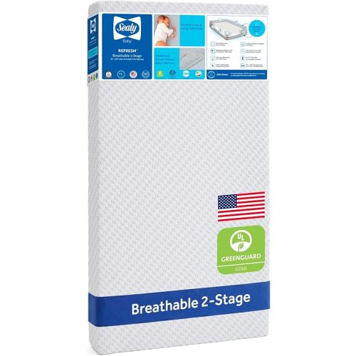 Sealy Baby Infant and Crib Mattress - Refresh 2 Stage, Breathable and Waterproof, GREENGUARD Gold Certified, Made in USA