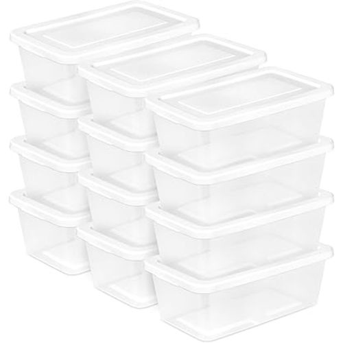 Sterilite 12-Pack 6 Quart Storage Boxes, Stackable Clear Plastic Bins with Snap-On Lids – Heavy-Duty Organizing Containers for Closet, Bathroom, and Office