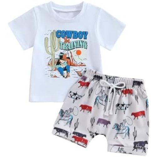 Rtnnsbbfcm Western Baby Boy Clothes Farm Cow Print T Shirt Casual Shorts Set Cute Toddler Summer Outfits