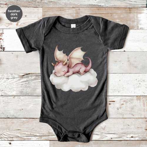 Sleeping Dragon Baby Bodysuit, Pastel Fantasy Infant Wear, Cute Mythical Creature Toddler Shirt, Imaginative Playtime Gift