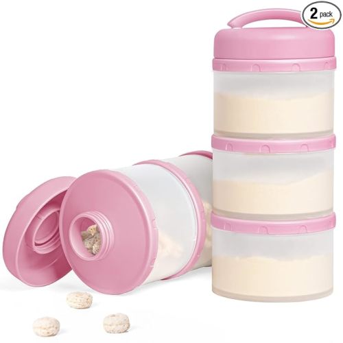 Termichy Stackable Formula Dispenser Portable Milk Powder Container, 2 Pack, Baby Pink