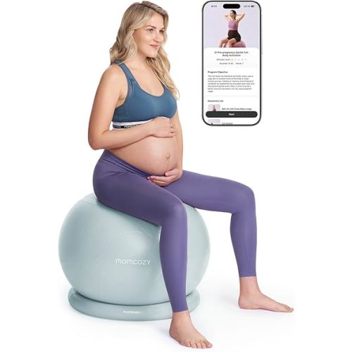 Momcozy BirthEase Maternity Ball Set, Birthing Ball with App Full-Journey Courses, BPA-Free PVC & Anti Burst Exercise Yoga Ball for Maternity, Labor, Physio, Recovery