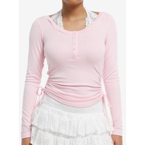 Sweet Society Lace Halter Cinch Girls Long-Sleeve Top