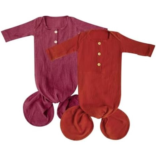 Muslin Organic Cotton Knotted Baby Gown - Soft and Stylish Sleepwear for baby outfits Newborns 0-3 months 2PACK