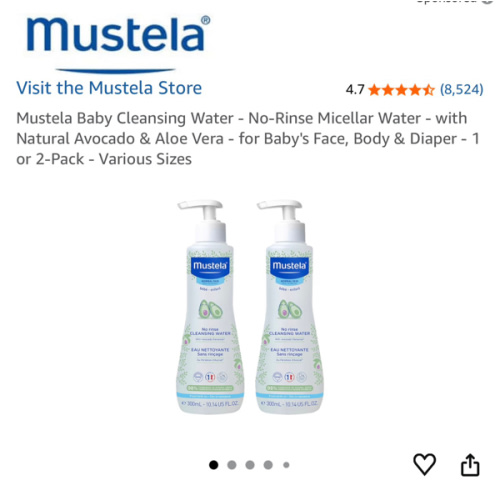 Mustela Baby Cleansing Water - No-Rinse Micellar Water - with Natural Avocado & Aloe Vera - for Baby's Face, Body & Diaper - 1 or 2-Pack - Various Sizes