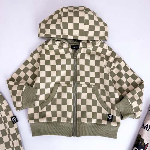 OLIVE CHECKERBOARD HOODED JACKET – Skeletots
