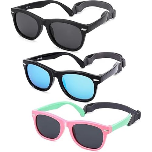 Polarized Baby Sunglasses with Strap - Unbreakable Flexible Infant Sunglasses for Toddlers Age 0-24 Months