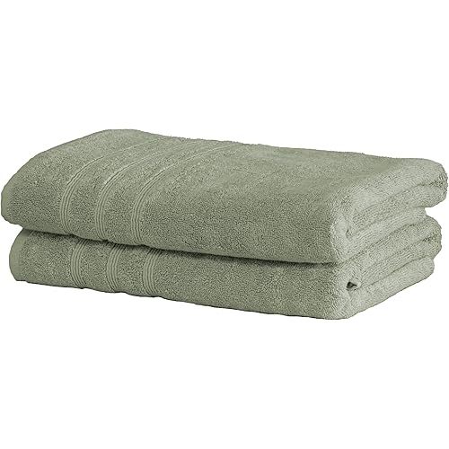 Mosobam Luxury Turkish Set of 2 Bath Towels 30X58 Seagrass Green 700 GSM Bamboo Viscose & Aegean Turkish Combed Cotton