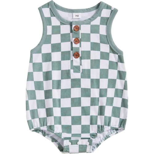 MoZiKQin Baby Boy Girl Clothes Newborn Checkered Bubble Romper Sleeveless Jumpsuit Infant One Piece Summer Outfit