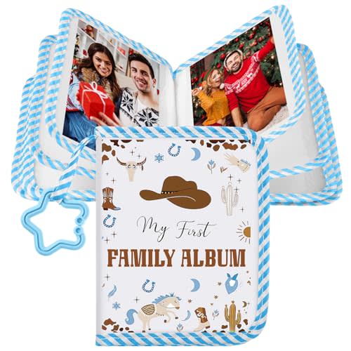 Fullhawl My First Family Album Holds 17 4x6 Pictures Photo Album Soft Cloth Book for Family Memory Gift (Cowboy)