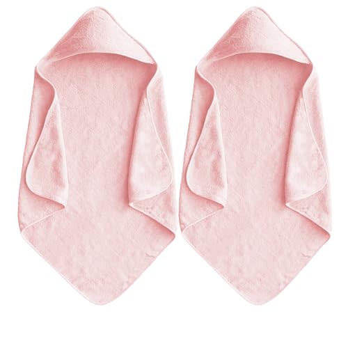 Baby Hooded Bath Towel 31.5"x31.5" Ultra Absorbent Soft Coral Fleece, for Newborn Infant Toddler Up to 3 Years, Unisex Bathrobe Blanket for Boys & Girls 2PCS(Sakura Pink)