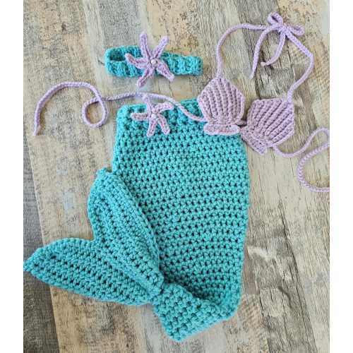 Crochet Mermaid Tail Set, Baby Girl Seashell Top, Photo Prop Costume
