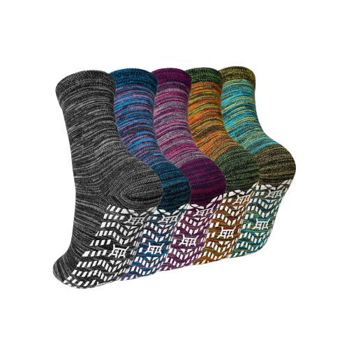 AMITOFO 5 Pairs Non Slip Grip Socks - Ideal for Yoga, Pilates, Hospital Use - Men & Women's Crew Sticky Gripper Socks (Size 11-13)