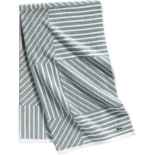 Lacoste Guethary Striped 100% Cotton Bath Towel, Aloe, 30"x54"