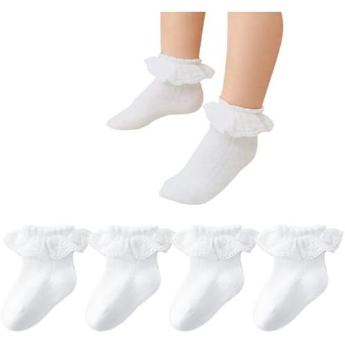Zumou Toddler Lace Socks Girls Ruffle Eyelet Frilly Princess for Baby Little Kids