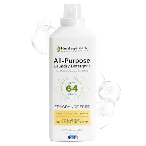 Heritage Park Luxury Laundry Detergent | Dermatologist Tested Plant based Natural & Enzyme Laundry Detergent | Sensitive Skin Friendly - Fragrance Free (32 fl oz)