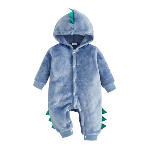 Baby Boys Dinosaur Outfit Fleece Bodysuit Infant One Piece Hooded Button Romper Outerwear Jumpsuit Toddler Jackets