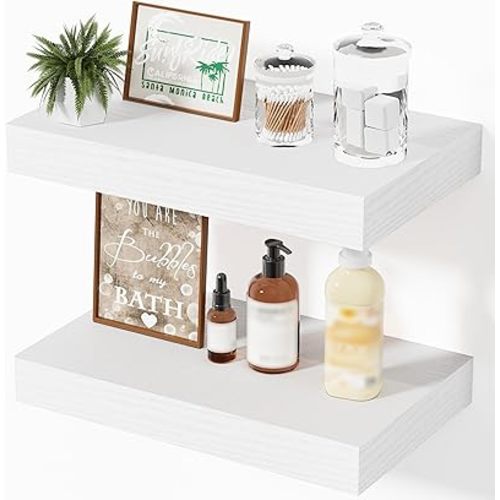 Flaoting Shelves for Wall White Shelves Bathroom, Bedroom and Living Room, Wall Shelves & Book Shelf for Room, Hanging Shelf, Modern Wooden Mounted Floating Shelf, 12x7x1.5 in, Set of 2