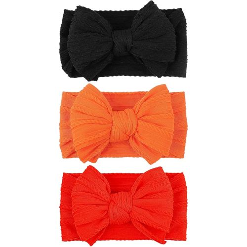 LemonSpace Handmade Halloween Thanksgiving Baby Bows for baby girls Stretchy Nylon Hair Bands Hair Accessories with Orange Headbands Bows for Newborn Baby Girls Infant Toddlers Kids Bow(Orange Black)