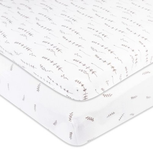 Ely's & Co. Baby Fitted Pack n Play - Mini Crib Sheet  100% Combed Jersey Cotton Forest Grey Leaf 2 Pack