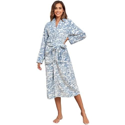 RONGTAI Womens Bathrobe Ladies Fleece Plush Warm Long Robes Fleece Nightgown Sleepwear