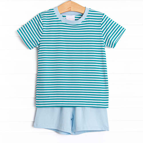 Charles Short Set, Light Blue and Teal Stripe – Stitchy Fish