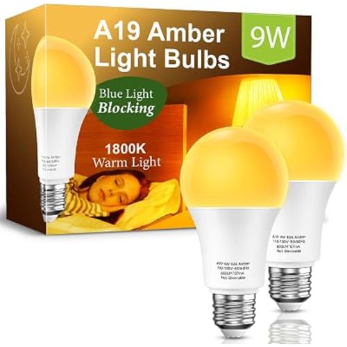 Amber Sleep Light Bulbs: 3W Amber Warm Light Bulb 1800K, Blue Light Blocking Dim Light Bulbs 40W Equivalent, E26 Bulbs for Mood Soothing, Bedroom and Baby Nursery, 2 Pack