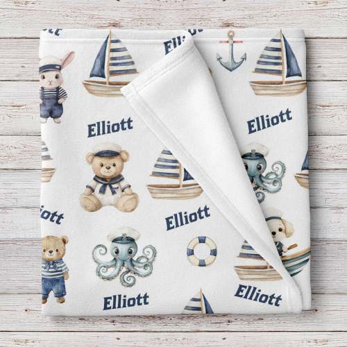 Cute nautical personalized baby blanket