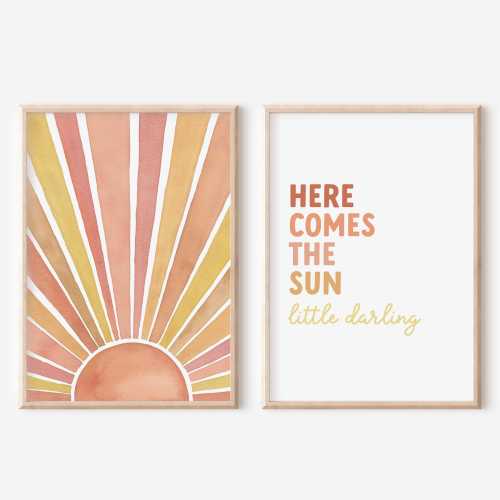 Here Comes the Sun Beatles-Inspired Retro Sunshine Print for Nursery, Kids Room, Playroom Wall Decor