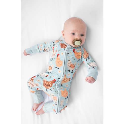 Blue Chickens & Blooms Baby Ribbed Cotton Zippy – American Farm Company